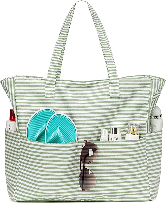 LEDAOU Large Beach Tote Bag Women Waterproof Sandproof Zipper Beach Tote Bag by LEDAOU