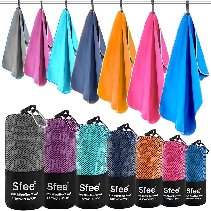 Sfee 2 Pack Microfiber Travel Towel, Quick Dry Towel Camping Towel Beach Towel by Sfee