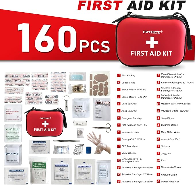 160 Piece Mini First Aid Kit, Compact Waterproof Hard Shell Small Emergency - Image 2
