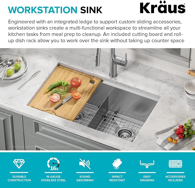 KRAUS Kore Workstation 30-inch Undermount 16 Gauge Stainless Steel Kitchen Sink - Image 3