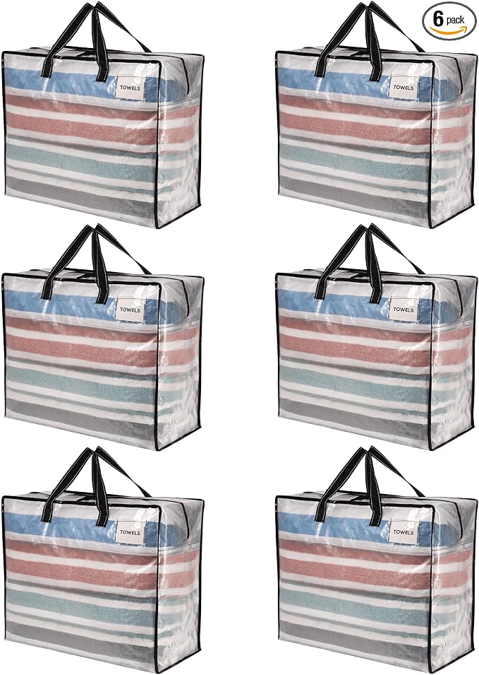VENO 6 Pack Heavy Duty Moving Bags, Storage Bags, Packing Supplies, Top Zipper by Veno