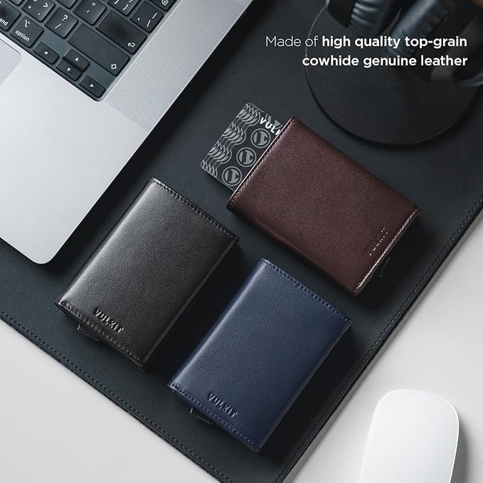 VULKIT Pop up Card Wallet Minimalist Cash Wallets RFID Blocking Leather Smart - Image 2