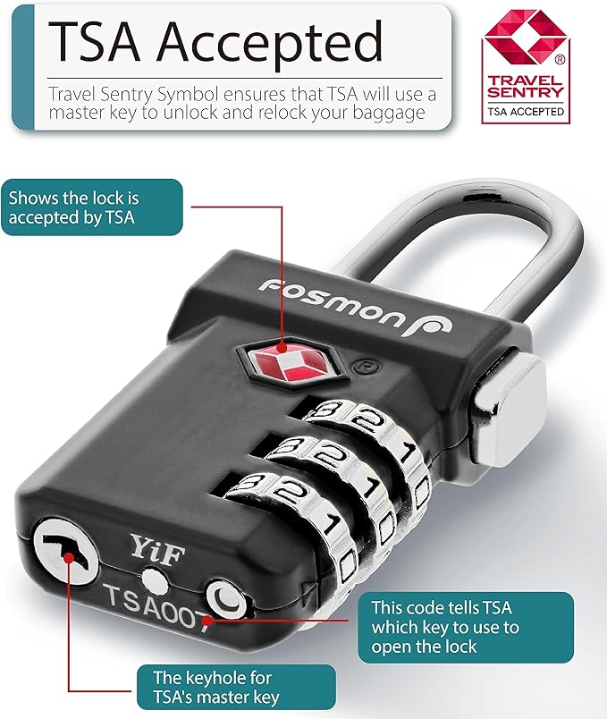 Fosmon TSA Accepted Luggage Locks, Open Alert Indicator 3 Digit Combination - Image 2
