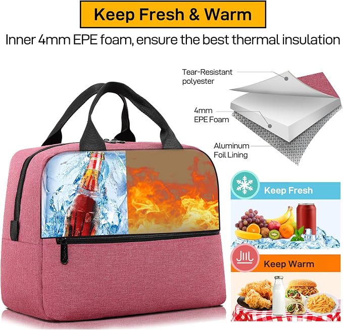 HOMESPON Insulated Lunch Bag for Women Men Lunch Box Cooler Lunch Tote for Work - Image 5