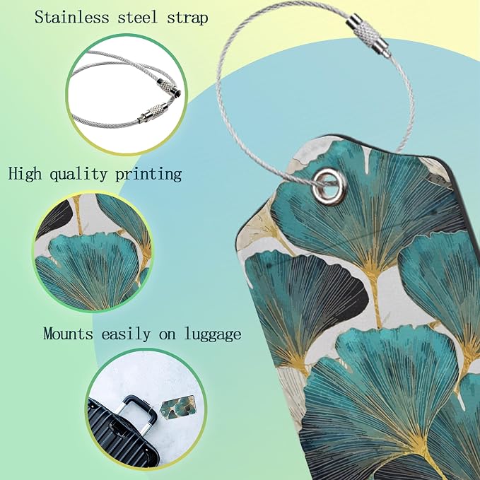 2 Pack Luggage Tag for Suitcases Green Ginkgo Leaf PU Leather Bag Travel - Image 4