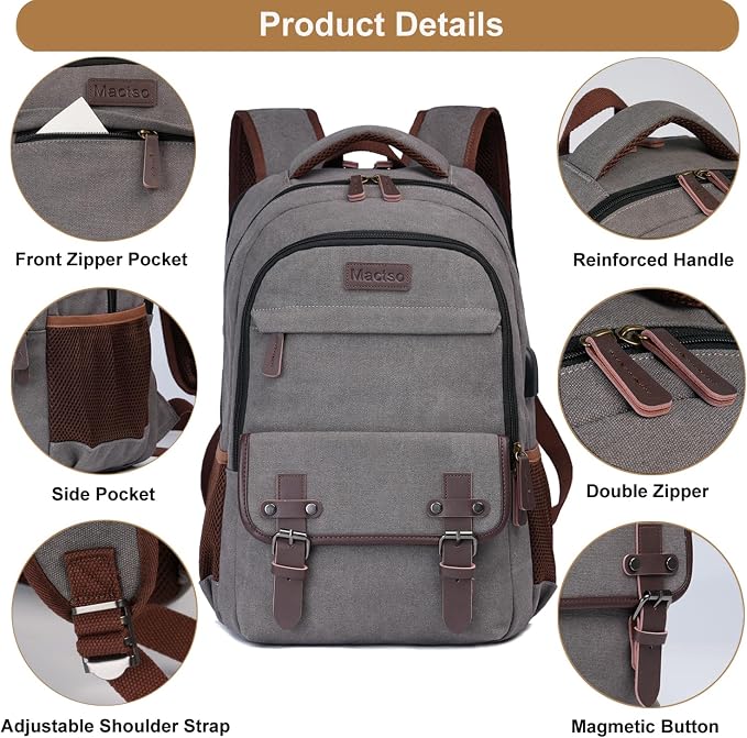 Mactso Canvas Travel Laptop Backpack - Image 6