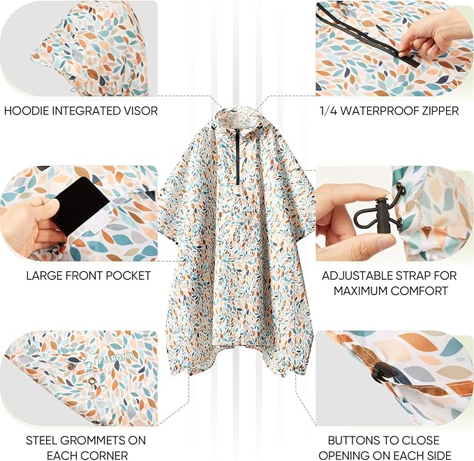 PTEROMY Hooded Rain Poncho for Adult - Image 2