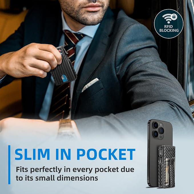 Men Wallet, with Money Clip Coins Pocket ID Window, Slim Front Pocket RFID - Image 8