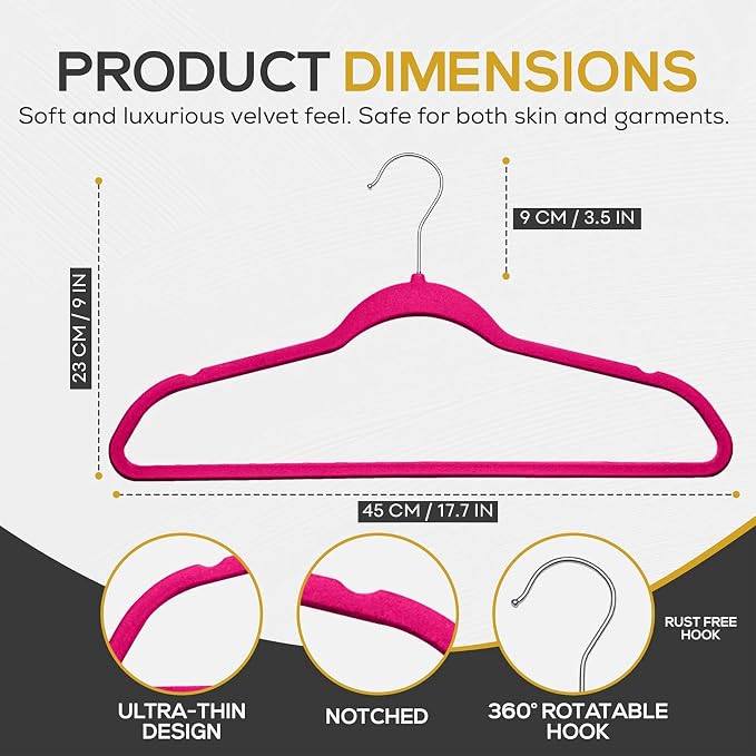Premium Velvet Hangers 50 Pack Ultra Thin Non Slip Adult Felt Space Saving Suit - Image 2