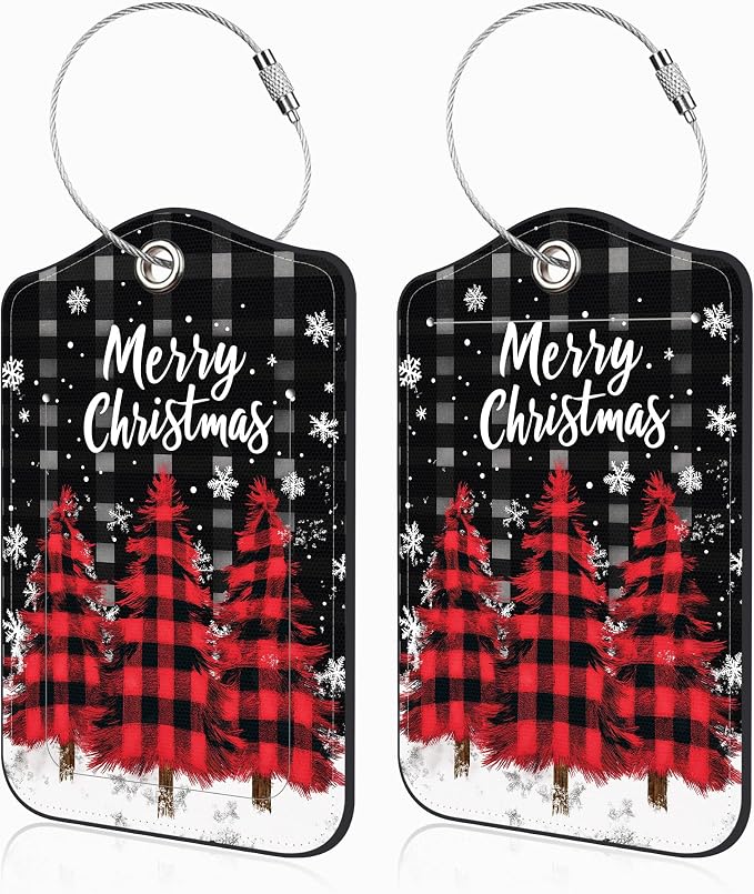 2 Pack Luggage Tags for Suitcases Red and Black Checkered Christmas Tree by Unknown