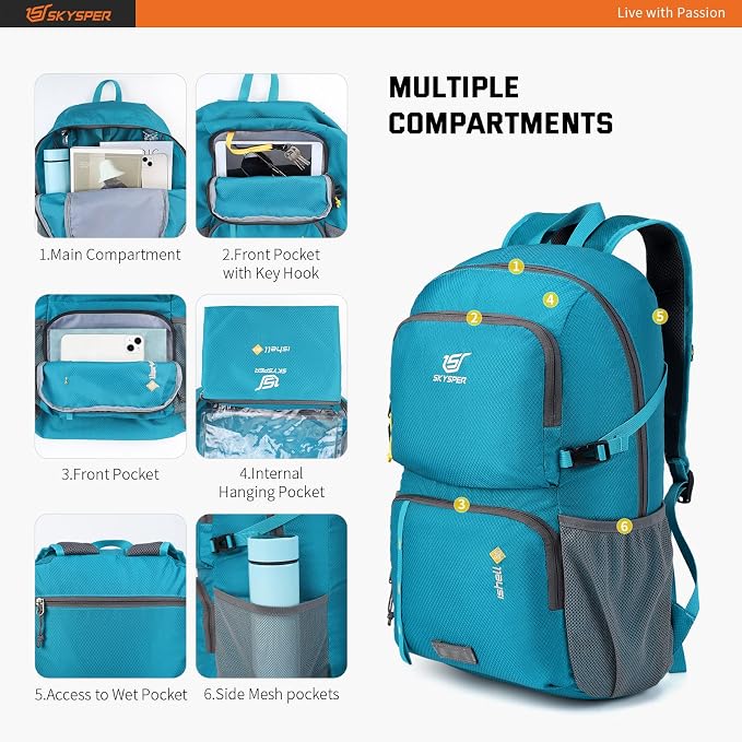 SKYSPER Lightweight Packable Backpack - 30L Hiking Daypack - Image 2