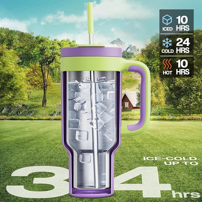 POWCAN 40 oz Tumbler with Handle, 2-in-1 Straw and Sip Lid, Dishwasher Safe - Image 2