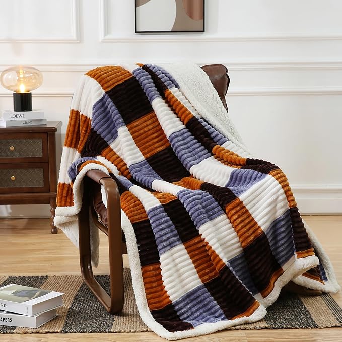 PU MEI Sherpa Blanket Twin Plaid Thick Bed Blanket, 80”*90” Super Soft Flannel - Image 5