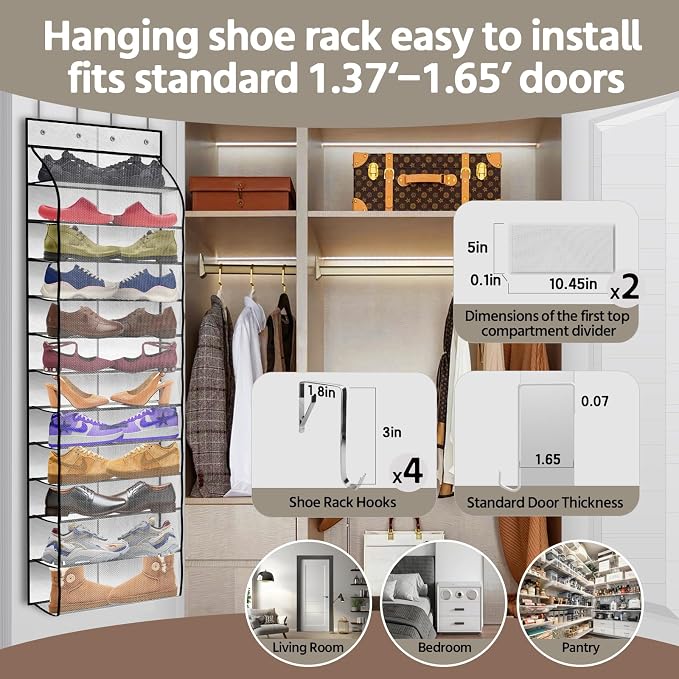 12 Pocket Over the Door Shoe Organizer, Reusable Breathable Large Mesh Bag - Image 5