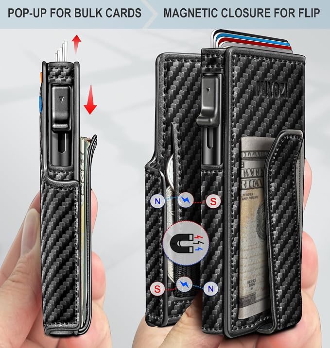 Men Wallet, with Money Clip Coins Pocket ID Window, Slim Front Pocket RFID - Image 4