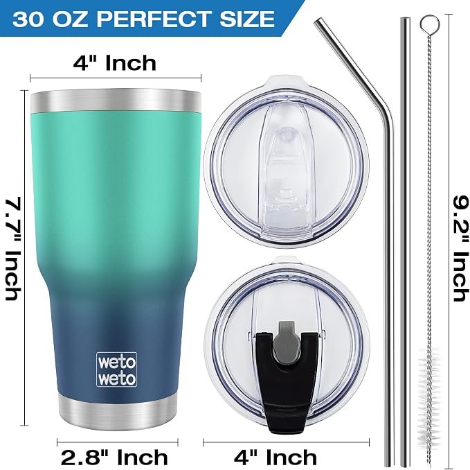 WETOWETO 30 oz Tumbler with 2 Straws and 2 Lids, Stainless Steel Insulated - Image 3