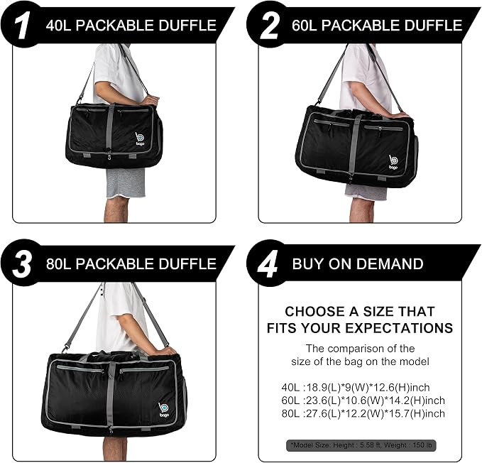 Bago Foldable Duffel Bags for Traveling Women & Men - 40L Sports Packable - Image 6