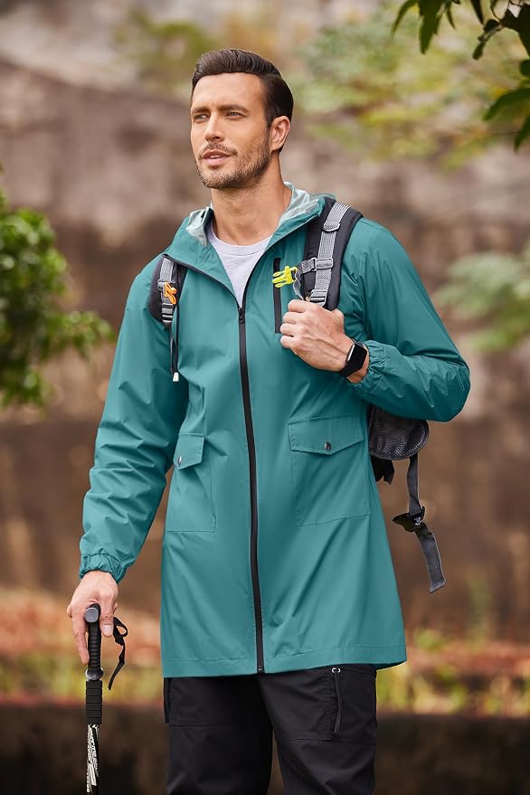 COOFANDY Men's Long Raincoat Ligtweight Rain Jacket Waterproof Outdoor Jackets - Image 4