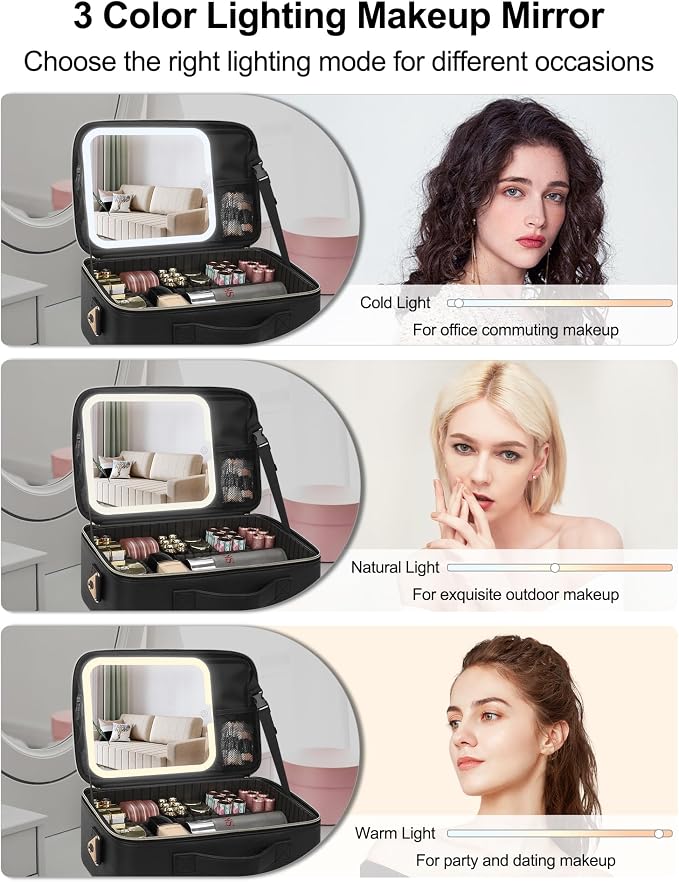 Chomeiu Makeup Bag with LED Mirror, Travel Cosmetic Train Case - Image 4