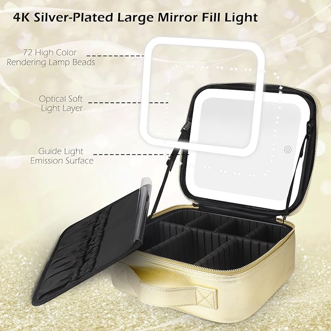 MOMIRA Makeup Bag with Mirror and Light Travel Makeup Train Case Cosmetic Bag - Image 3