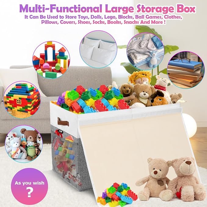 Large Toy Storage Box with Lid, Collapsible Sturdy Toys Storage Organizer Chest - Image 3
