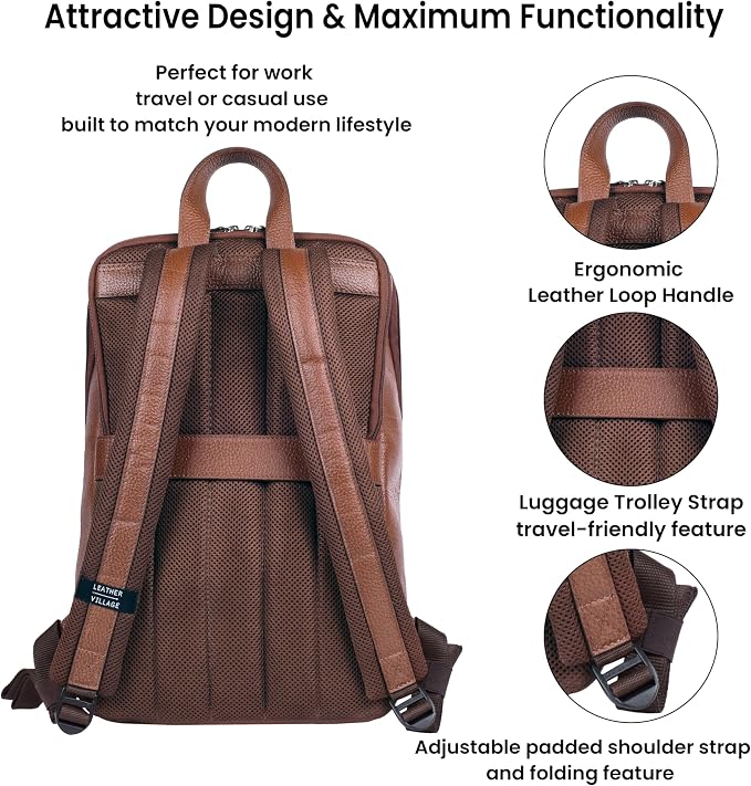 LEATHER VILLAGE Leather Laptop Backpack - Image 3
