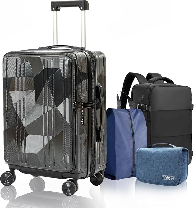 20 inch Carry On Luggage Expandable Top Opening/Clamshell Opening, TSA Approved by Lanuitjoy
