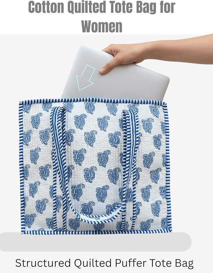 Cotton Quilted Tote Bag for Women – Large Beach & Travel Tote - Image 4