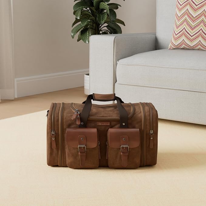 Wildroad Waxed Canvas Duffle Bag - 60L Waterproof Genuine Leather Weekender - Image 2