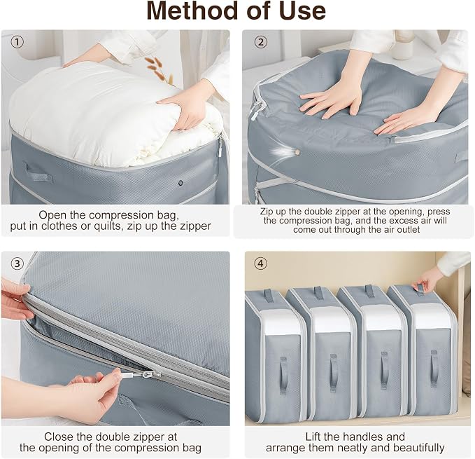 4 Pack Compression Storage Bags - 110L Large Capacity Comforter Storage Bag - Image 4