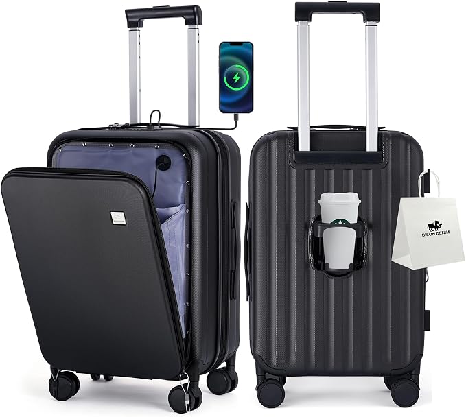 BISON DENIM 20 Inch Carry On Luggage, PC Lightweight Hardside Expandable by BISONDENIM