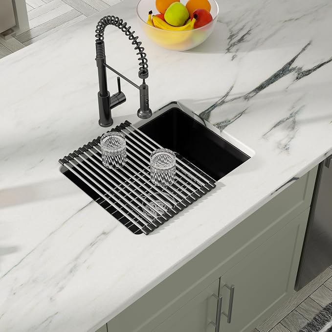 Dcolora 22 Inch Quartz Composite Bar Sink Black Undermount Small Granite - Image 3