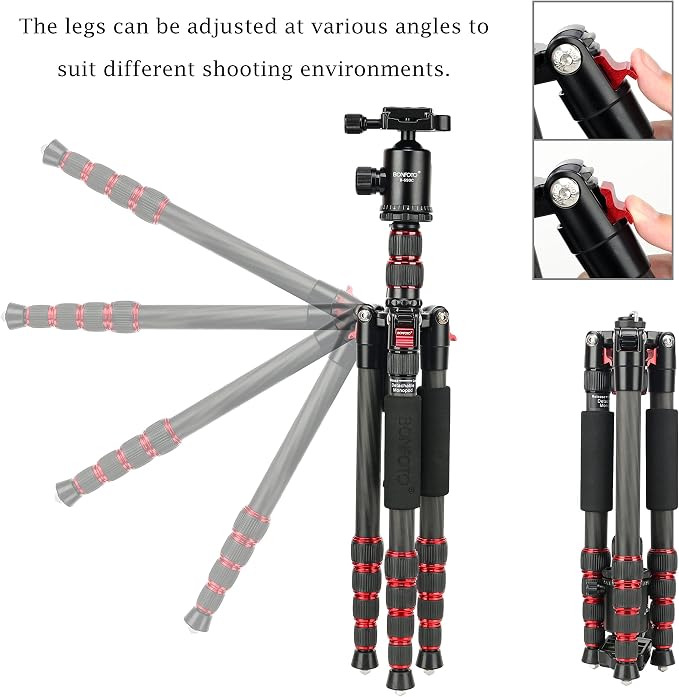 BONFOTO B690C Lightweight Carbon Fiber Portable Tripod Compact Travel Camera - Image 4