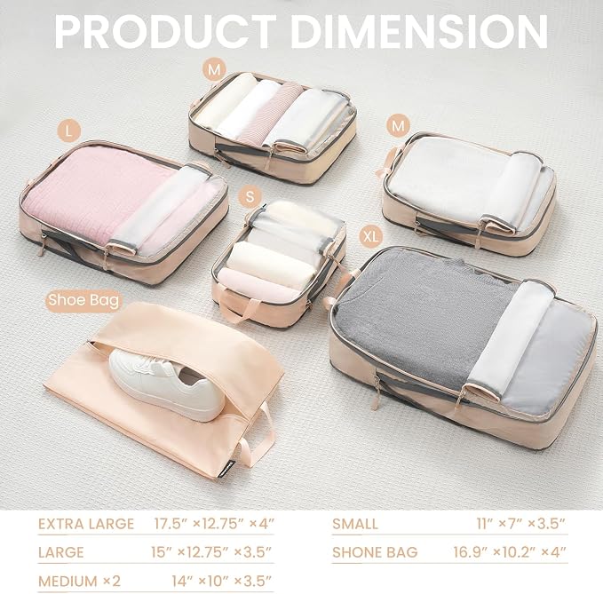 BAGAIL 6 Set Ultralight Compression Packing Cubes Packing Organizer - Image 2