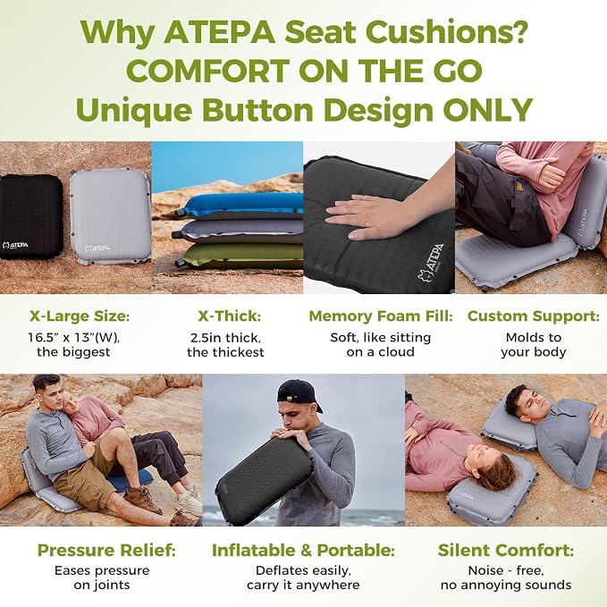 ATEPA Inflatable Stadium Seat Cushion, Self-Inflating Memory Foam Stadium Seats - Image 6
