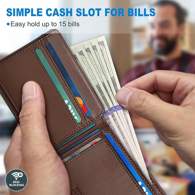 Airtag Wallet for Men, with Cash Pocket 2 ID Window 13 Cards, Slim Leather - Image 4