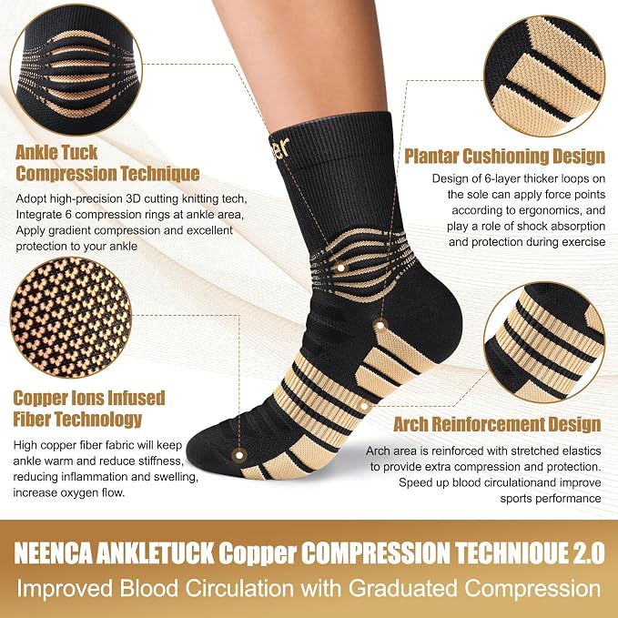 NEENCA Professional Copper Compression Socks, Medical Ankle Support Socks - Image 3