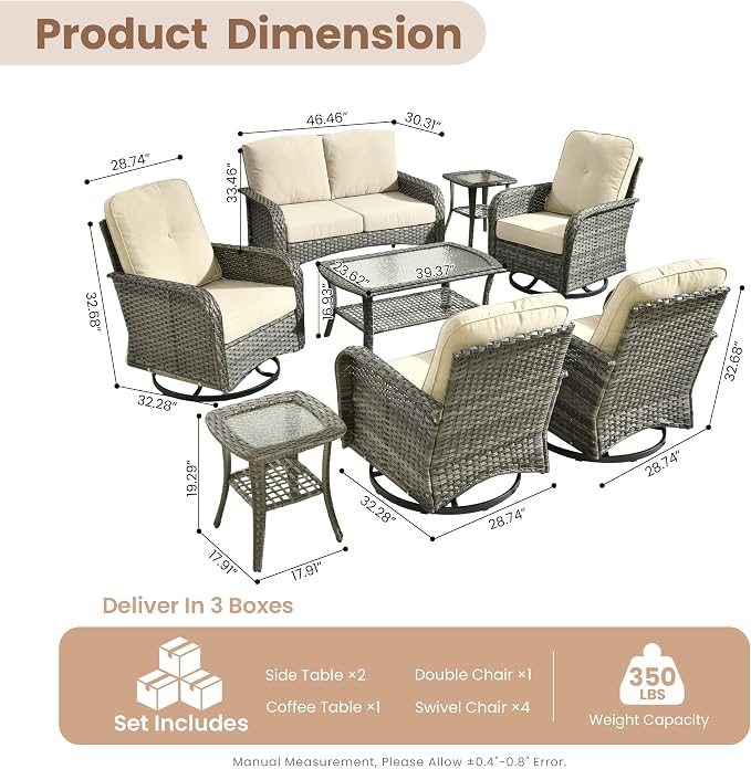 HOOOWOOO Patio Furniture Set, 8 Pieces Outdoor Conversation Set, All Weather - Image 7