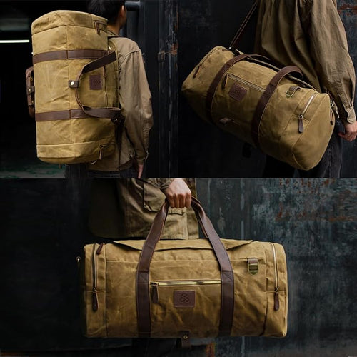 50L Duffle Bag for Men, Nomad Waxed Canvas Travel Duffel Bag Vintage Genuine - Image 2