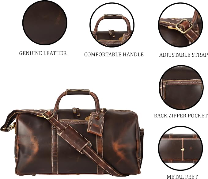 KomalC Leather Duffel Bags for Men and Women Full Grain Leather Travel - Image 5