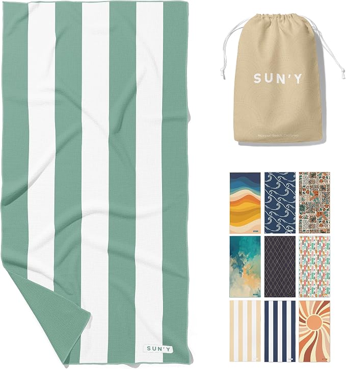 SUN'Y Waffle Microfiber Beach Towel – Sand Free, Quick Dry, Ultra Absorbent by SUNY