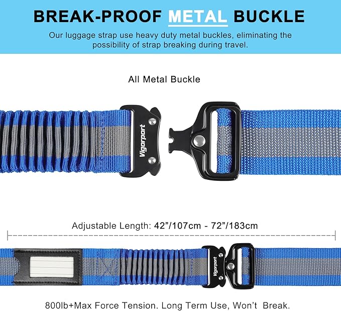 Vigorport Luggage Straps for Suitcases 2 Pack, Heavy Duty Metal Buckle Luggage - Image 3