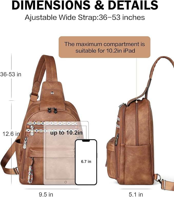 FADEON Large Sling Bag for Women, Leather Crossbody Purse Designer Anti Theft - Image 5