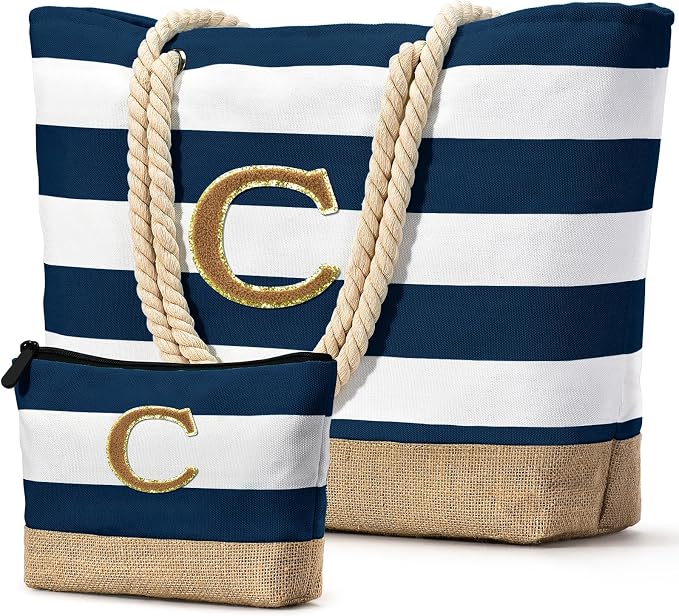 Becokan Beach Bag Initial Beach Tote by BecokanBeachBagSpecialist