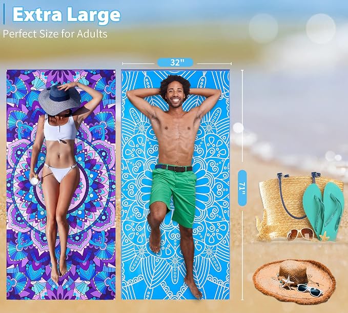 4 Pack Microfiber Thin Lightweight Beach Towel Oversized 71x32 Extra Large Sand - Image 3