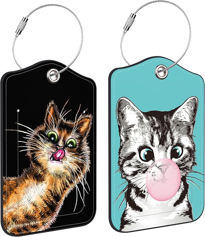2 PCS Leather Luggage Tags for Suitcase Cute Cat Travel Luggage Tag by Unknown