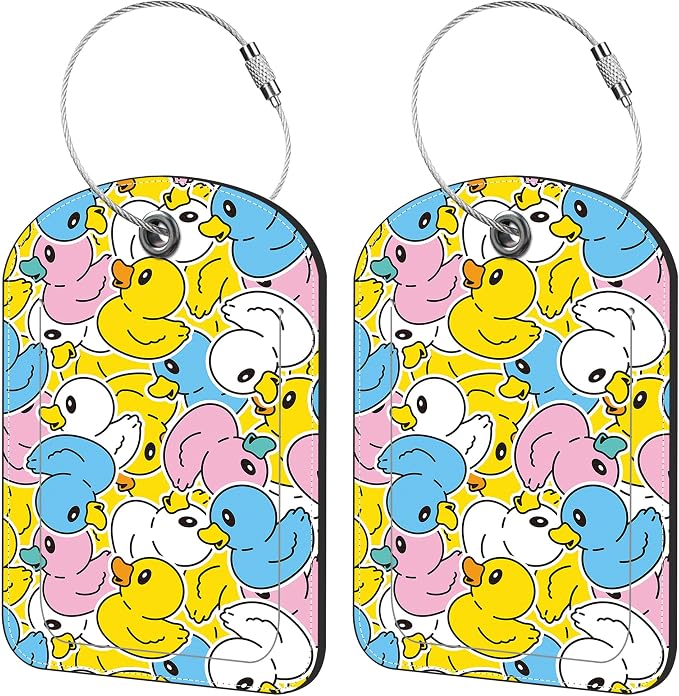 2 Pack Cute Luggage Tag for Suitcases Rubber Duck Leather Luggage Tags by iapodiad