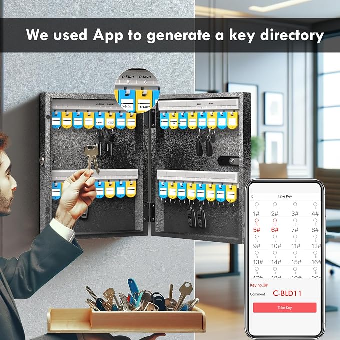 WeHere 32 Key Lock Box with Dual Lock, Combination & Key Unlock, Key Cabinet - Image 3
