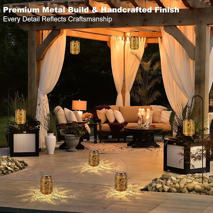 2 Pack Solar Lanterns Outdoor Waterproof Hummingbird and Iris Hanging Garden - Image 7
