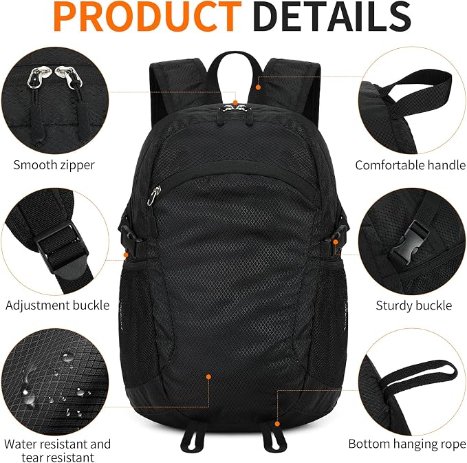 Small Hiking Daypack, 15L Water-Resistant Hiking Backpack Packable Lightweight - Image 5
